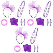 3Pièces Violet Accessoires 80S Costume Filet Et Bandeau