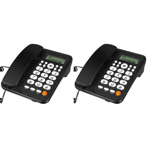 2Pièces Téléphone Fixe Bureau Noir PVC Métal Identification Appels