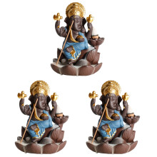 3Pièces Support Encens Éléphant Bleu Backflow Céramique Pour Yoga