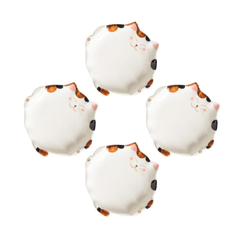 4Pièces Plates Céramiques Blanches Chat Résistantes Pour Apéritifs