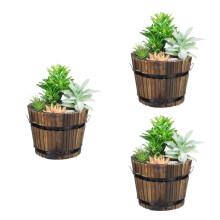 3Pièces Cache-Pots Bois Ronds Style Vintage Pour Jardin