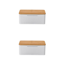 2Pièces Boîte Rangement Pain Métal Couvercle Bambou Pour Maison