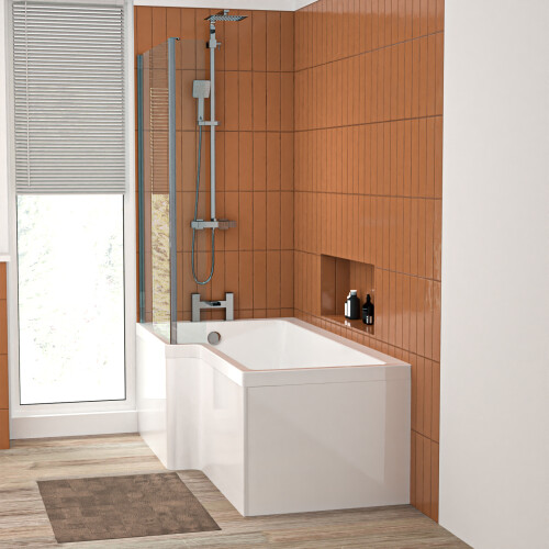 NES Home Nes Home L Shaped LH 1600mm Curved Shower Bath Acrylic Front Panel & Screen 2