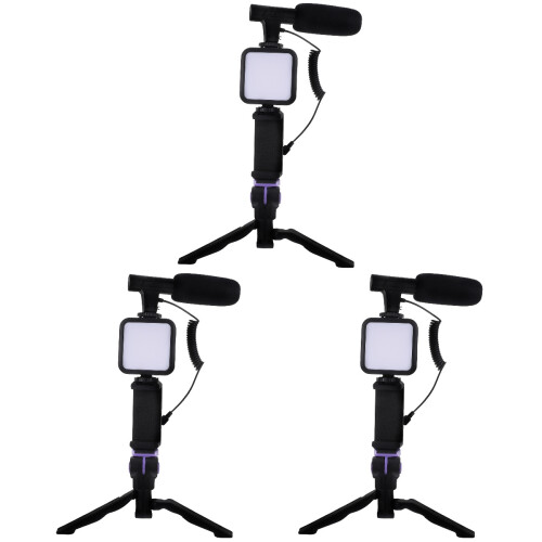 3Ensembles Trépied Selfie Lumière LED Microphone Pour