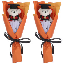 2Pièces Bouquet Peluche Ours Orange Ornement Chic