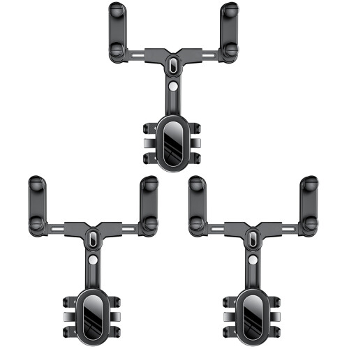 3Pièces Support Téléphone Rétroviseur ABS Noir Durable