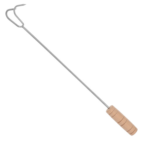 Double Crochet Acier Manche Bois Pour Barbecue Camping