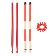 Nylon Drum Stick Kit with Wooden Drum Brush,Drum Stick Holder Clip,Drum Jazz Drum Accessories Red
