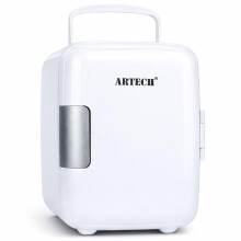 ARTECH 4L Mini Fridge for Bedroom, Portable Refrigerator with AC/DC Power, 6 Can Small Desk Fridge Cooler & Warmer, Tabletop Drinks Fridge for Office