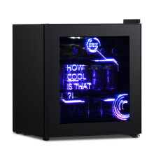 HCK 48L Mini Fridge with Glass Door, Quiet 39dB, Cyberpunk Beer Fridge with Mode
