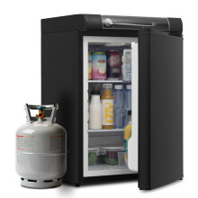 SMETA Gas Camping Fridge, 3 Way 60L, 12V/240V/Gas, Quiet, Reversible Door, Black