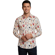 Chemise de Noël pour homme élégante à motifs douce et confortable colorée — chemise slim fit, tenue réveillon
