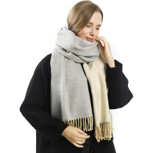 Écharpe d'hiver réversible Pashmina douce épaisse chaude tendance blanc-gris L — écharpe femme automne
