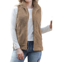 Gilet Femme Polaire Teddy Léger Chaud Décontracté Confortable Beige L — gilet femme, gilet col montant, veste automne