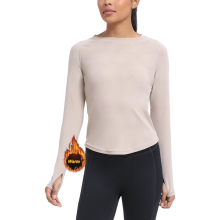 Camiseta Deportiva Térmica de Mujer Manga Larga Cálida Elástica Beige L — ropa térmica mujer, ropa running
