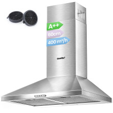COMFEE' 60 cm Chimney Cooker Hoods Class A++ Stainless Steel Extractor Hood with LED and Recirculating & Ducting System Wall Mounted Hood 600 mm with