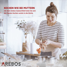 Arebos gas hob 70 cm 5 burners Tempered glass Builtin with cast iron pan