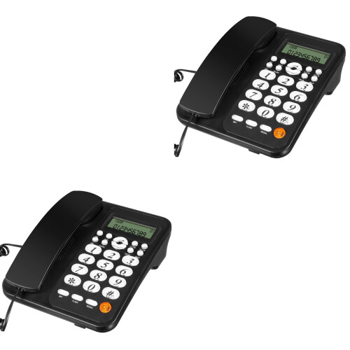 2Pièces Téléphone Fixe Bureau Noir PVC Métal Identification Appels