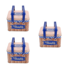 3St Rechthoekige Blauwe Metalen Koektrommel Met Handgreep En Decoratie