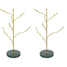 2St Desktop Sieradenhouder Boom Marmer En Legering Decor