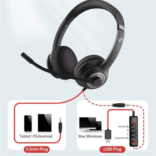 Fone de Ouvido USB com Microfone para PC, Computador e Laptop, com Conector de 3,5 mm e Microfone com Cancelamento de Ruído para Uso Doméstico. 2