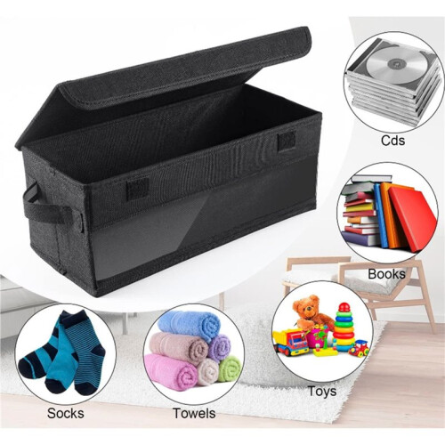 CD Storage Box, CD Case Holder with Handles, Lid and Clear Window Stackable CD Organizer Box 1