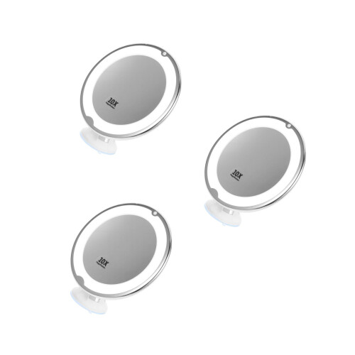 3St Compacte LED Make-Up Spiegel 10X Vergroting Met Zuignap 1