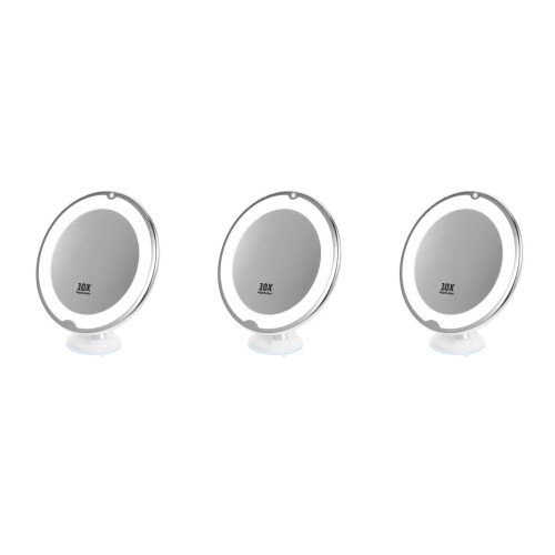 3St Compacte LED Make-Up Spiegel 10X Vergroting Met Zuignap 2