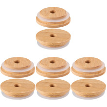 8St Multifunctioneel Bamboe Flessendeksel Met Rietgat En Silicone