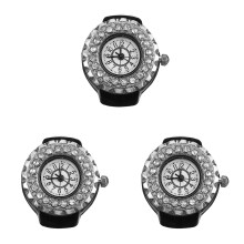 3St Modieuze Zwarte Mini Ring Watches Van Hoogwaardig