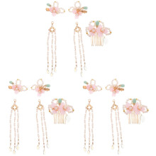 3Sets Hanfu Metalen Haarclips Met Parel En Bloemversiering Voor Dames