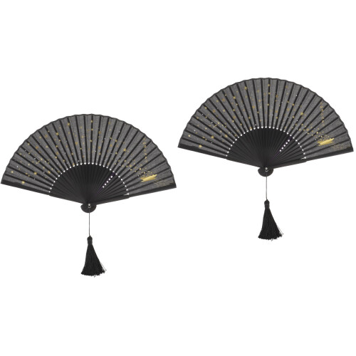 2Pièces Éventail Pliable Bambou Noir Style Chinois Décoratif 2
