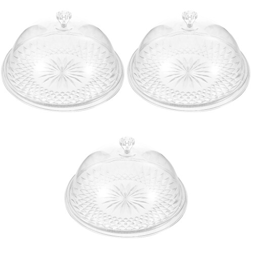 3Pièces Plateau Gâteau Rond Transparent Dôme Pour Dessert 1