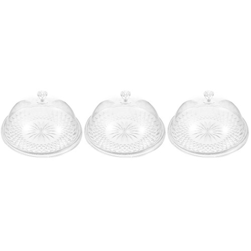 3Pièces Plateau Gâteau Rond Transparent Dôme Pour Dessert 2