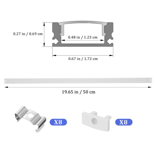 20Ensembles Diffuseur LED Plat Aluminium U Argenté Laitée 1