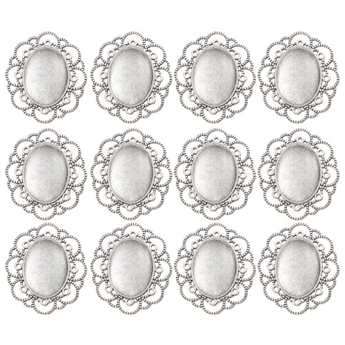 60Pièces Kits Blanks Broche Argent DIY Pour Photos Gravures 1