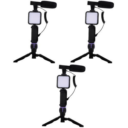 3Ensembles Trépied Selfie Lumière LED Microphone Pour 1