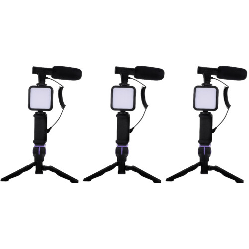 3Ensembles Trépied Selfie Lumière LED Microphone Pour 2