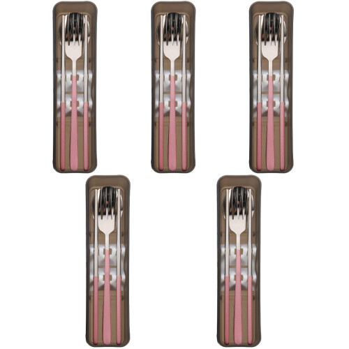 5Ensembles Rose Portable Fourchette, Étui 1