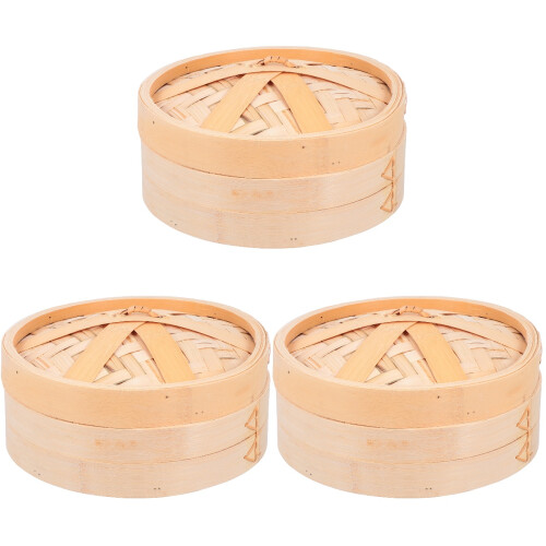 3Sets Dim Sum En Dumpling Bamboe Khaki - Handgemaakte Stoommand 1