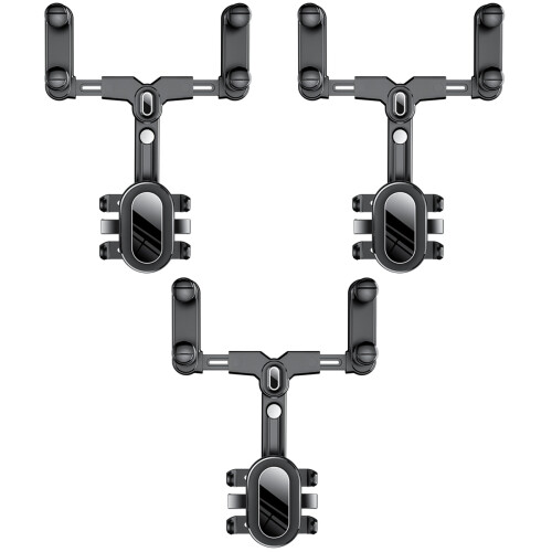 3Pièces Support Téléphone Rétroviseur ABS Noir Durable 1