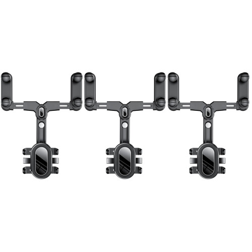3Pièces Support Téléphone Rétroviseur ABS Noir Durable 2