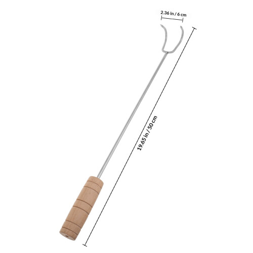 Double Crochet Acier Manche Bois Pour Barbecue Camping 1