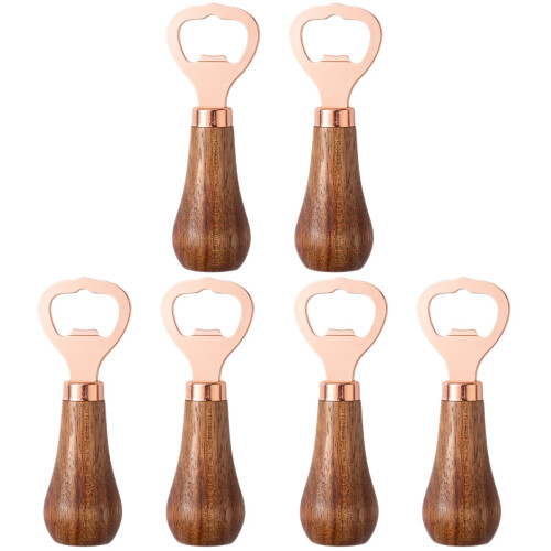 6Pièces Ouvre-Bouteilles Manuel Bois Clair Portable 1