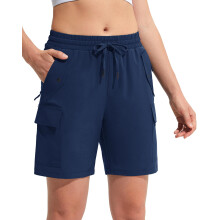 Short de Trekking Cargo Femme Imperméable Séchage Rapide Shorty de Randonnée Sport avec Poches Bleu Marine Taille S Lightweight