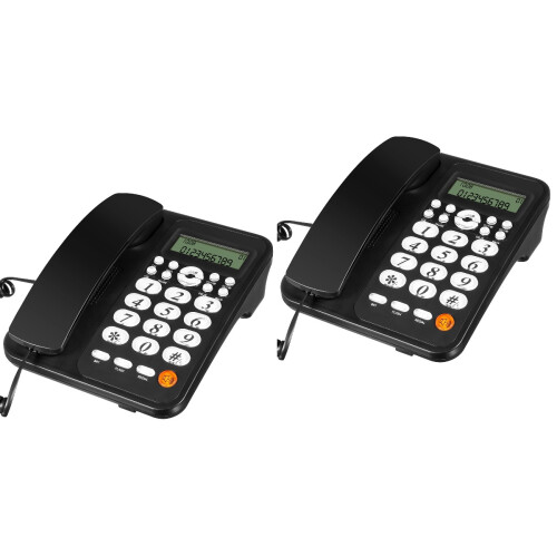 2Pièces Téléphone Fixe Bureau Noir PVC Métal Identification Appels 2