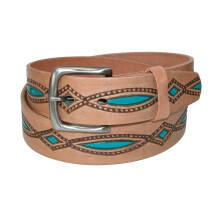 CTM Men's Oil Tanned Leather Belt with Embossed Turquoise Accents
