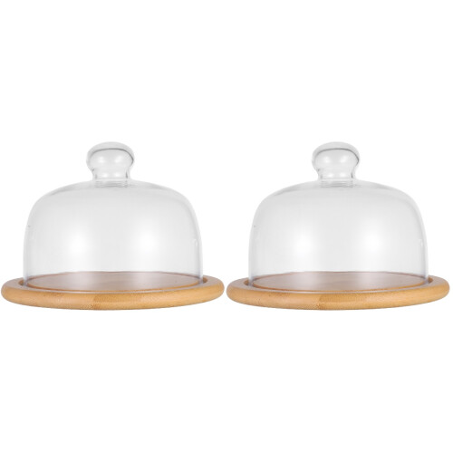 2St Multifunctioneel Bamboe Serveerplateau Met Transparant Glasdeksel 1