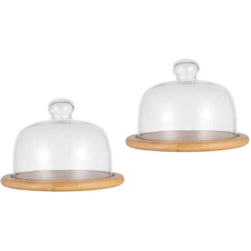 2St Multifunctioneel Bamboe Serveerplateau Met Transparant Glasdeksel 2