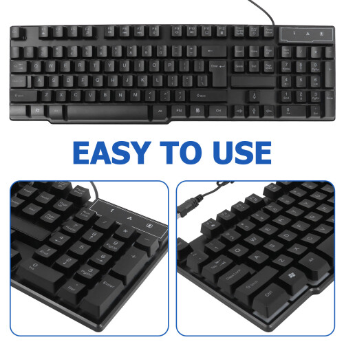 3Sets USB Keyboard Mouse Combo Zwart Ergonomisch Met Verlichte Toetsen